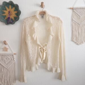 Next Era Romantic Soft Cream Cardigan with Satin Ties Ruffles and Bell Cuffs XL